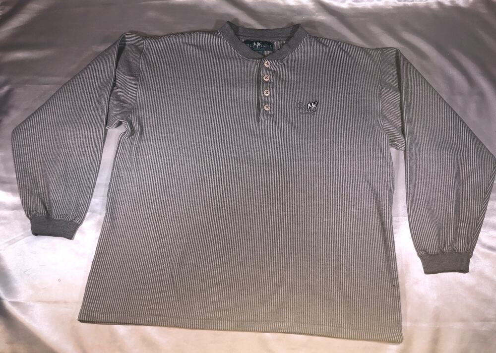Big Dogs Henley Sweater Gray White Stripe 1/4 Button Mens Size M
